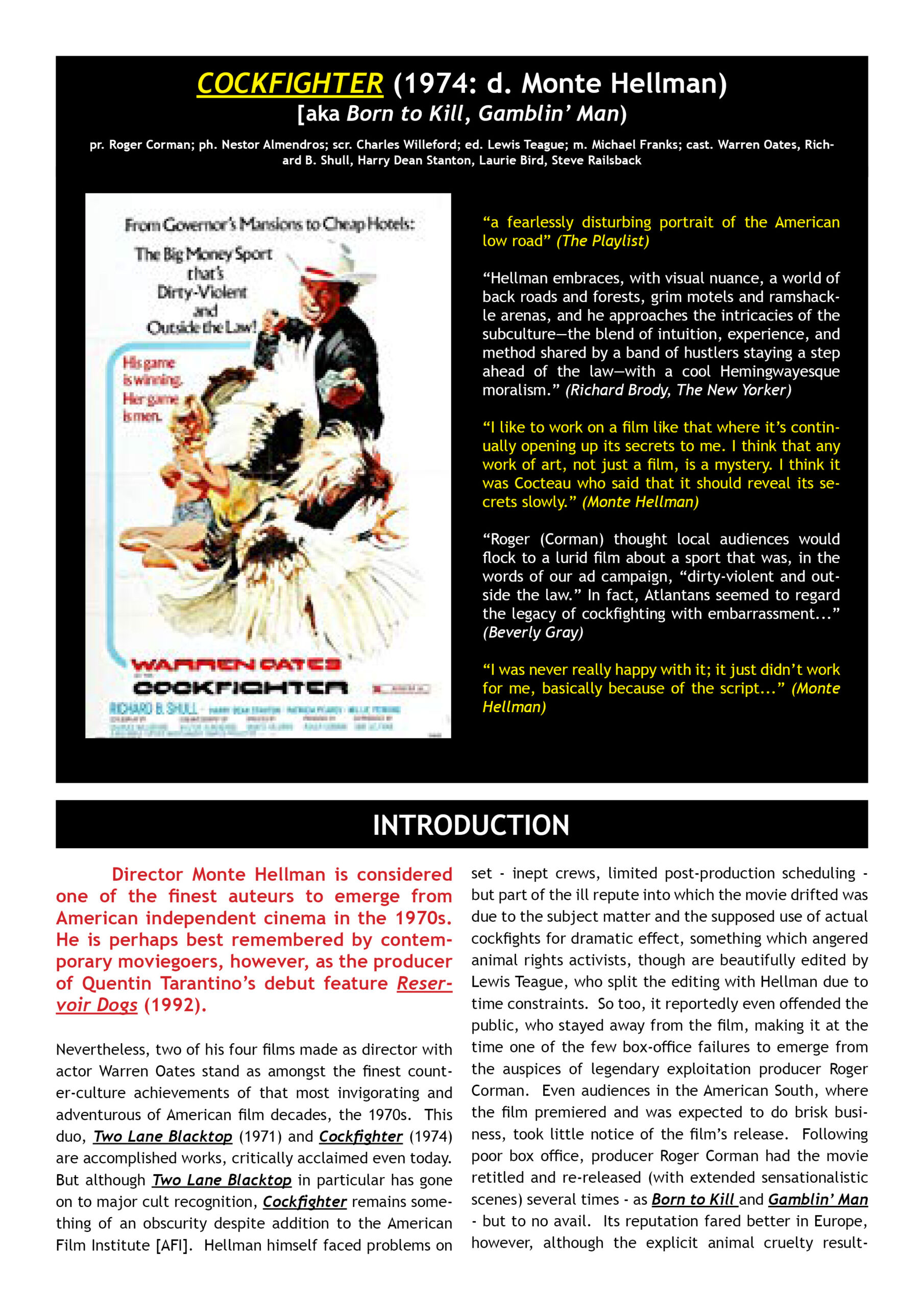 Neglected Virtues Film Review Booklet #001: Cockfighter (1974) - Image 2